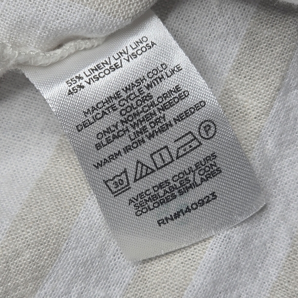 Loft Petites Striped Tie Front Linen Blend Button Up Shirt Beige White Size SP - Picture 10 of 11